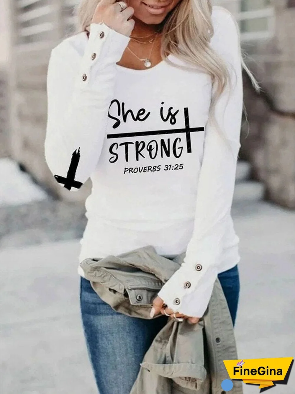 Women's Jesus Has My Back, She is Strong Long Sleeve T-shirt