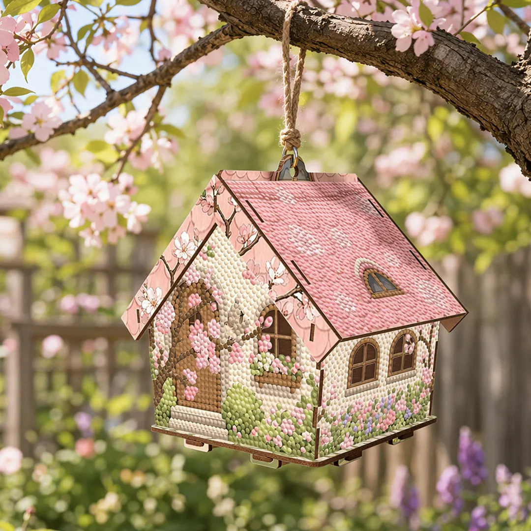 DIY Wooden House Diamond Art Painting Kit for Adults Home (Pink House)