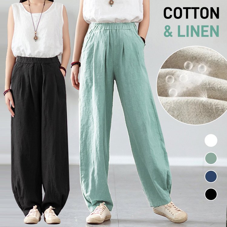 Japanese-style Loose Cotton and Linen Long Pants for Women