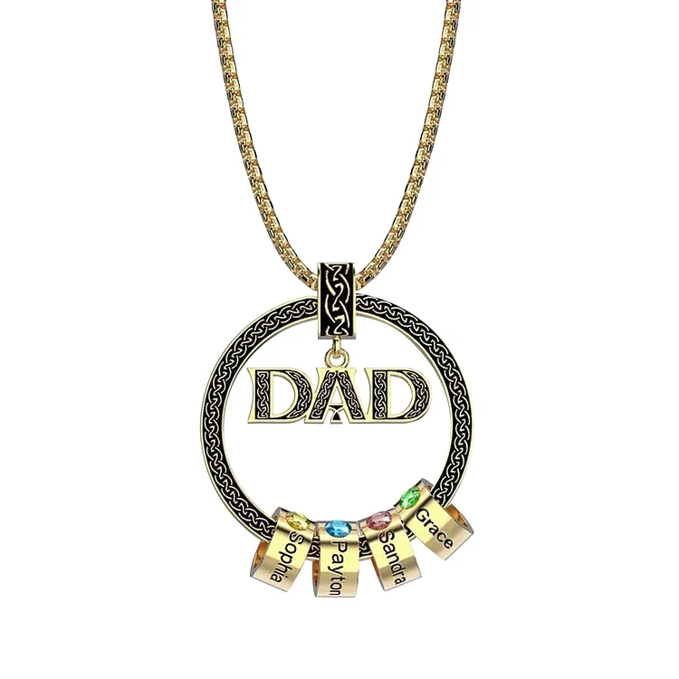 Personalisierte 4 Namen DAD Kreisanhänger Halskette mit 4 Geburtssteinen Vatertagsgeschenk