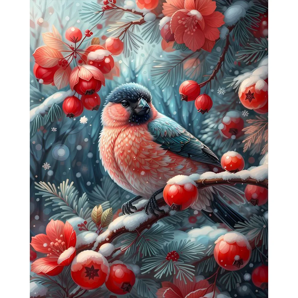 Diamond Painting - Full Square Drill - Winter Red Fruit Bird(Canvas|45*55cm)