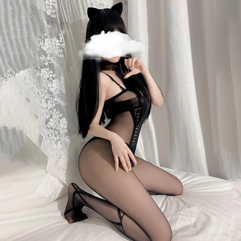 OJBK Women Crotchless Costumes Teddy Sexy Lingerie Bodystockings Erotic Elasticity Mesh Bodysuits Underwear Porno Plus Size 2022