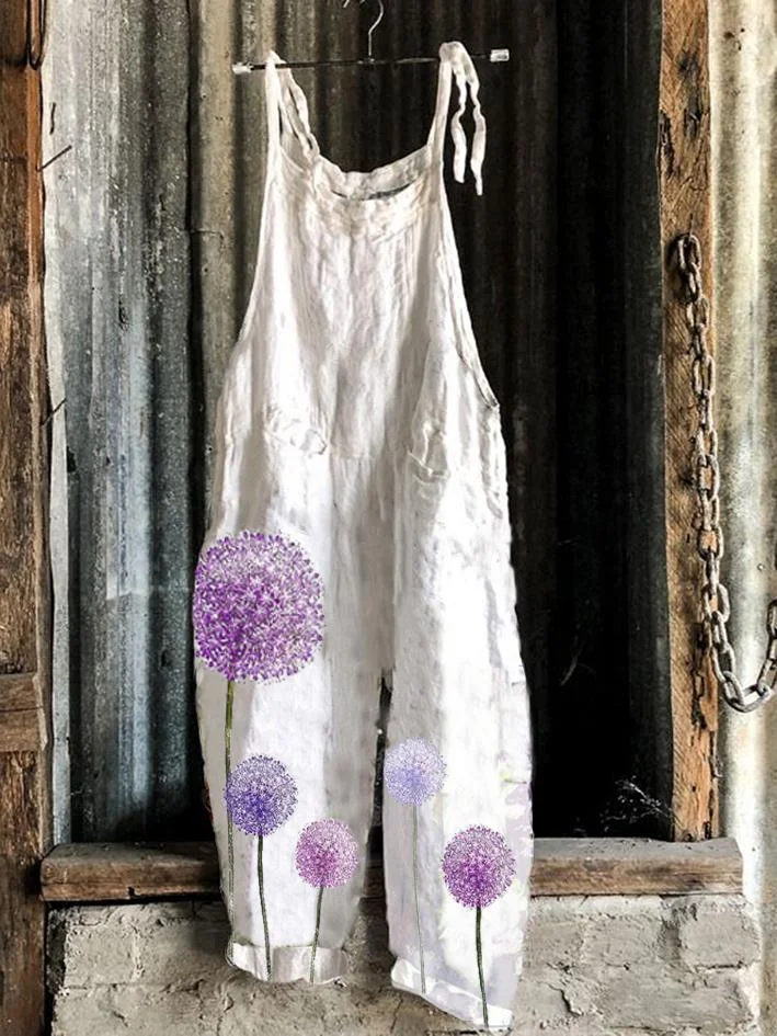 Retro casual dandelion print Jumpsuit