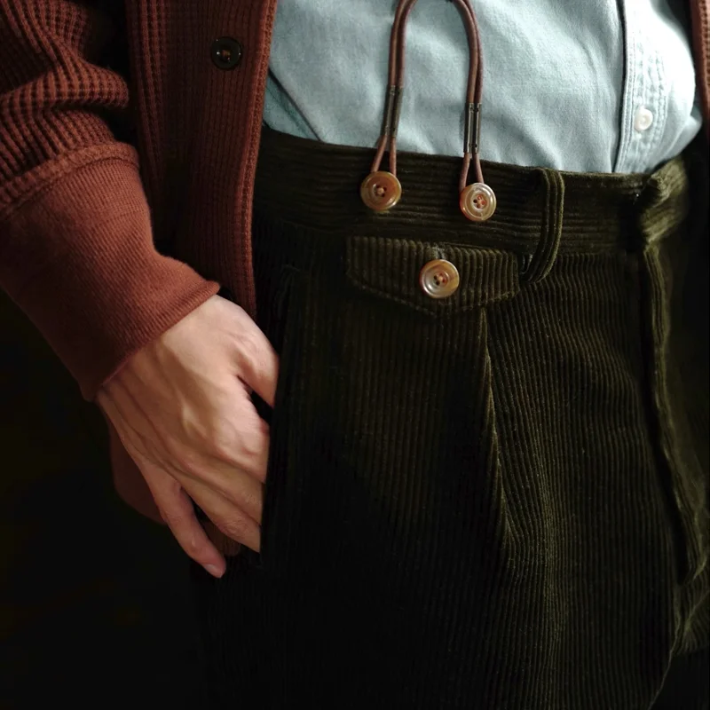 Vintage Corduroy Suspender Buttoned Cargo Pants