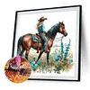Cowboy M&auml;dchen auf dem Pferder&uuml;cken - runder Bohrer Diamantmalerei - 40*40cm