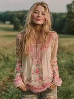 Women's Vintage Pink Rose Art Comfy Crew Neck Shirt