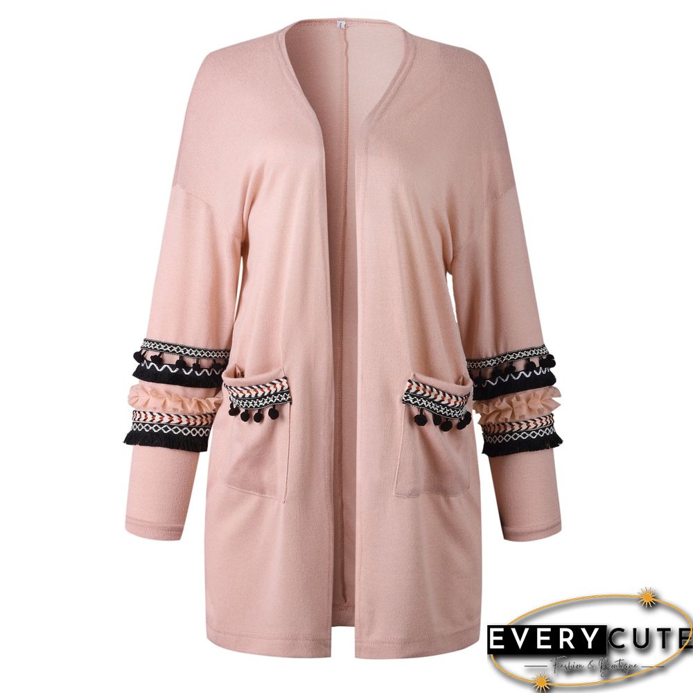 Front Open Long Sleeves Pocketed Cardigan Sweater