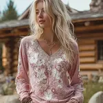 Bohemian Retro Plant And Flower Pattern Casual Cotton And Linen Long-sleeve Top - Image 2