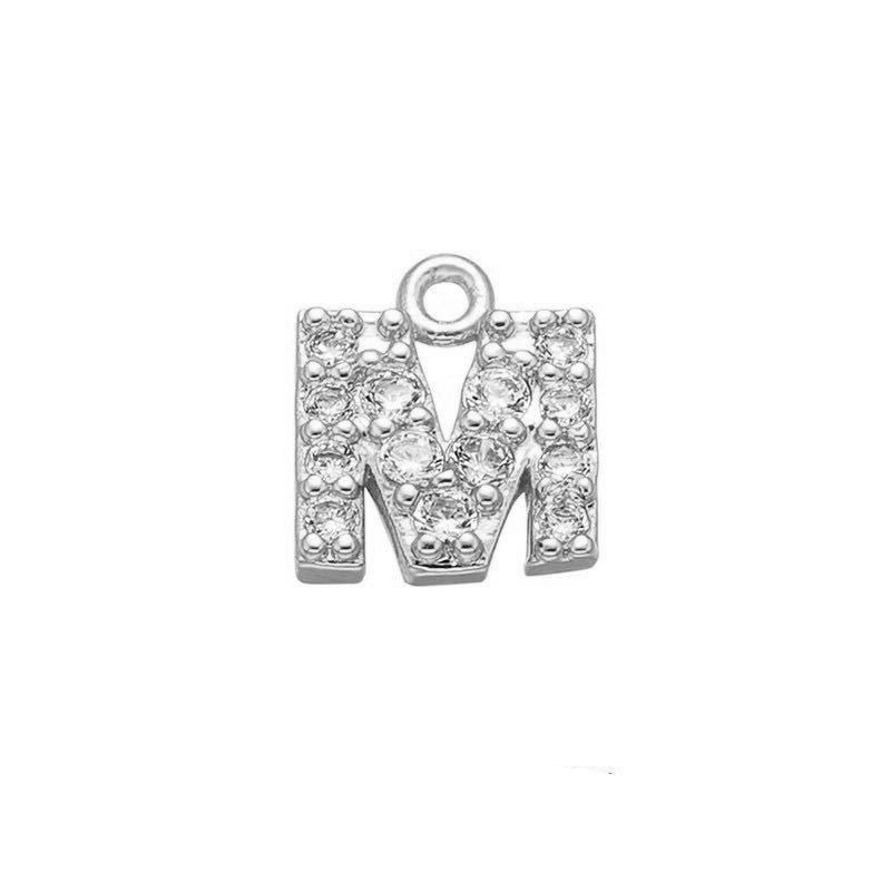 1 Piece 925 Sterling Silver Zircon 22K Gold Plated Rhodium Plated Letter Pendant Charms