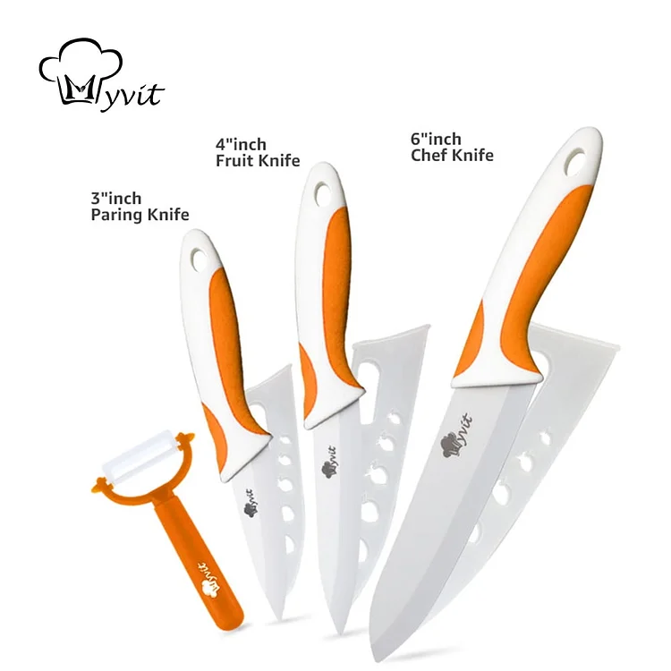 Ceramic Knife Set Multi-purpose Kitchen Knife 3" 4" 5" Slicing Knife with Ceramic Multi-color Soft Grip Handle