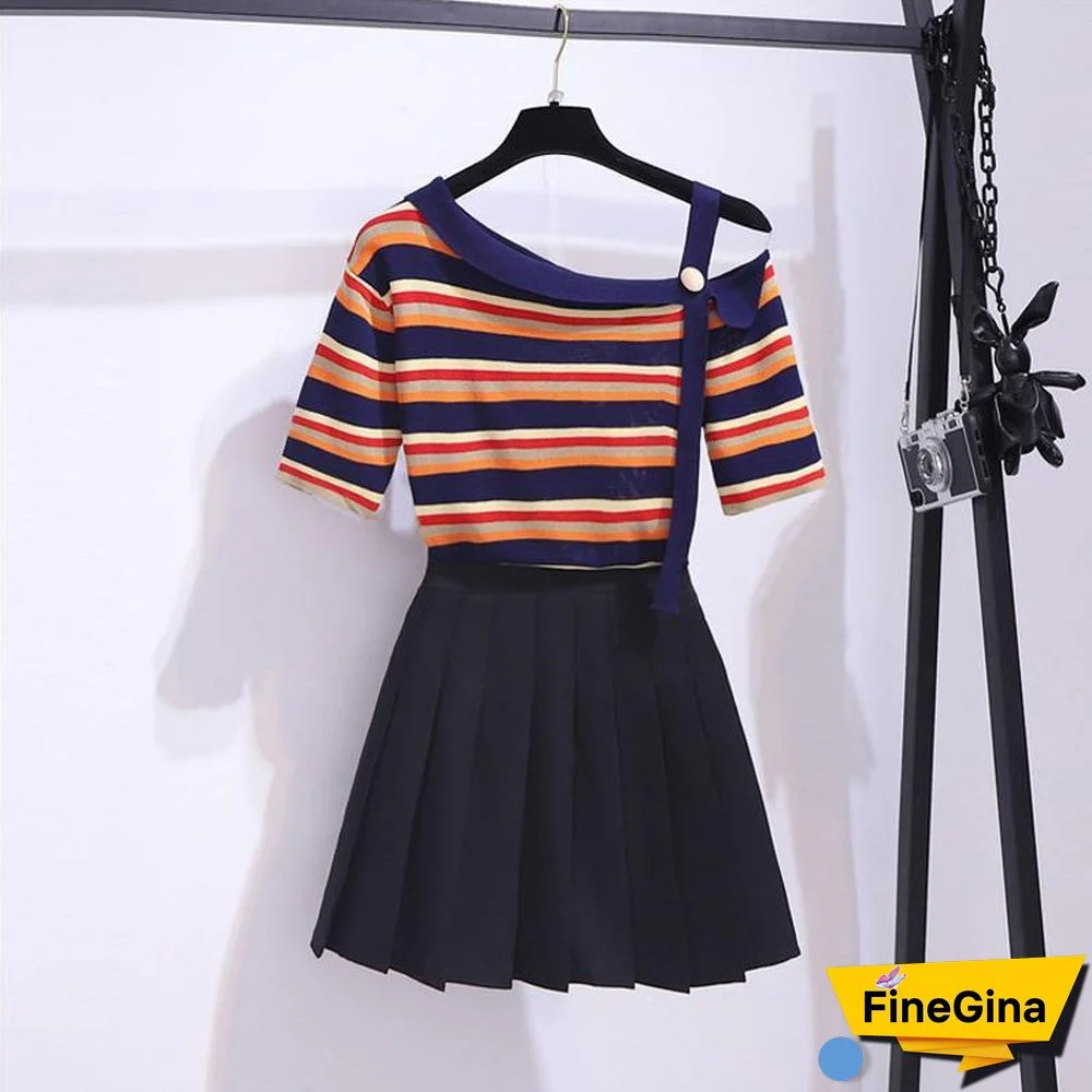 Cute Off Shoulder Tee+Pleated Skirt P11161