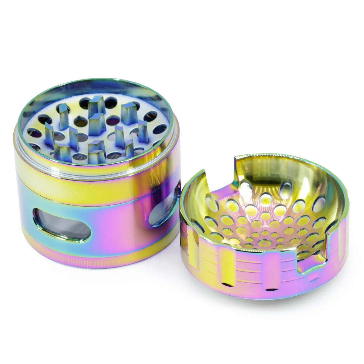 63MM Zinc Alloy 4 Part Groove Bracket Concave Design Transparent Window Rainbow Grinder