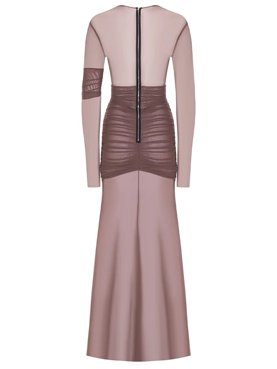 Elegant Mesh Patchwork Long Sleeve Bodycon Party Club Evening Dress Sexy Double Layer Perspective Vestido Autum Clothing