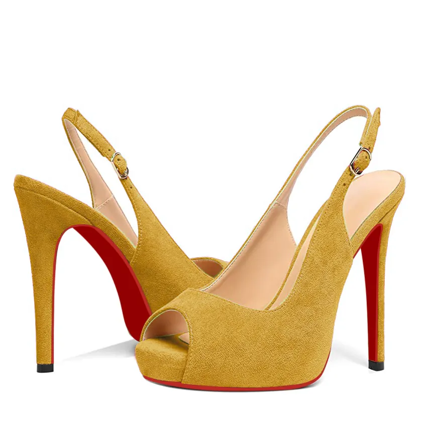 120mm Strap Slingback Sandals Peep Toe Platform Stilettos Red Bottom Suede Heels-vocosishoes