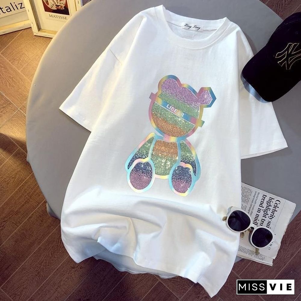 Harajuku Oversized Round Neck T Shirt Women Graphic Tees Summer Korean Fashion Clothes Chic Top Kwaii Short Sleeve Tshirts