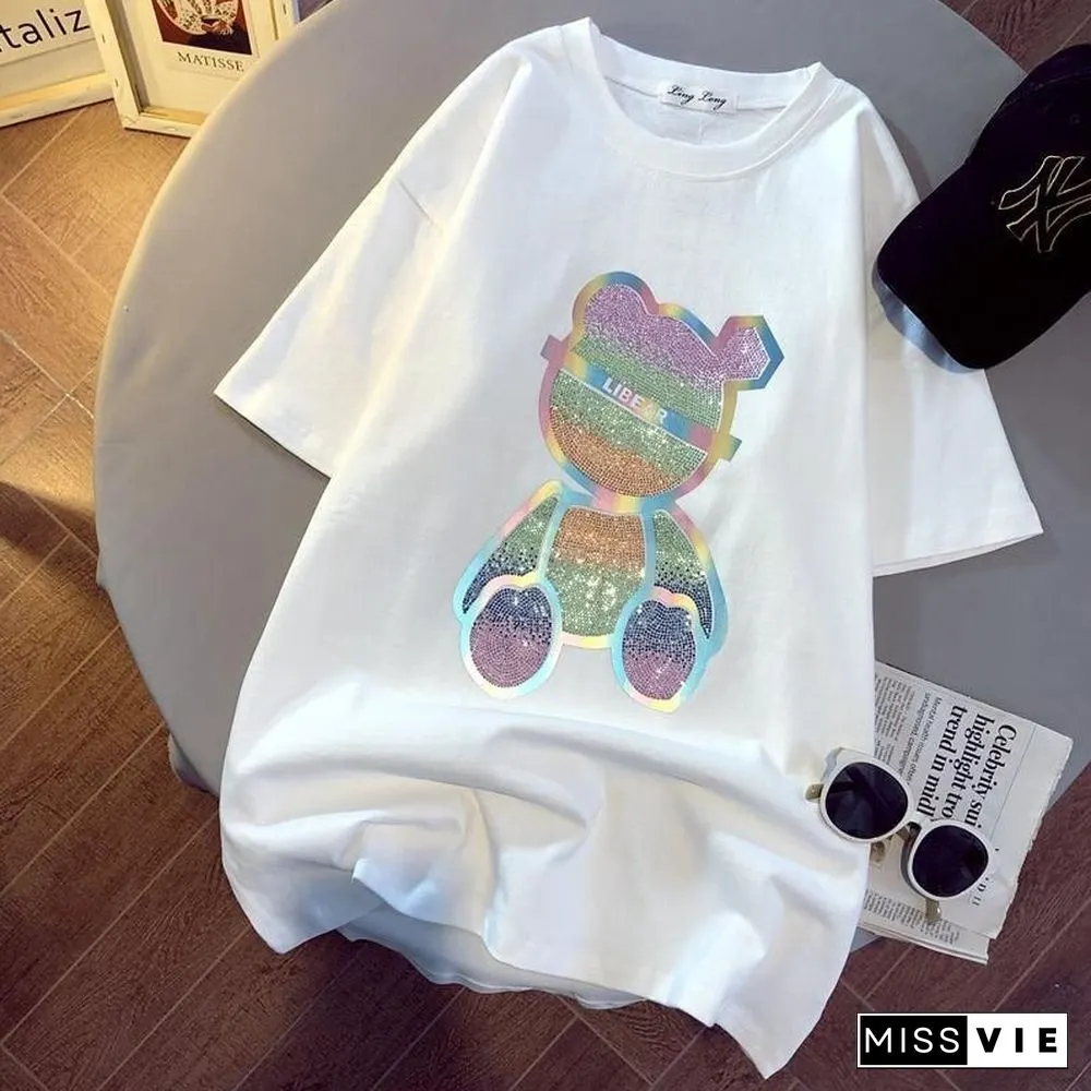 Harajuku Oversized Round Neck T Shirt Women Graphic Tees Summer Korean Fashion Clothes Chic Top Kwaii Short Sleeve Tshirts