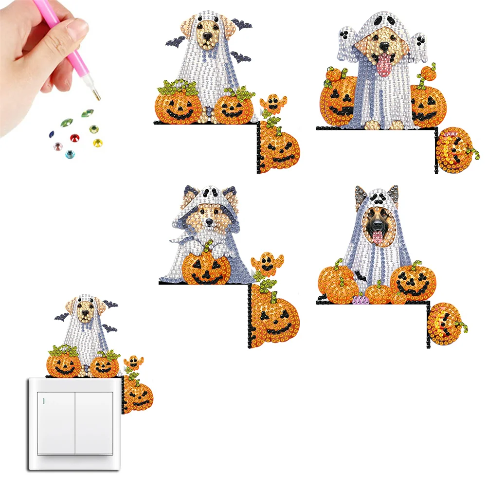 4Pcs Dog Pumpkin Acrylic 5D DIY Diamond Wall Switch Sticker for Wall Decoration