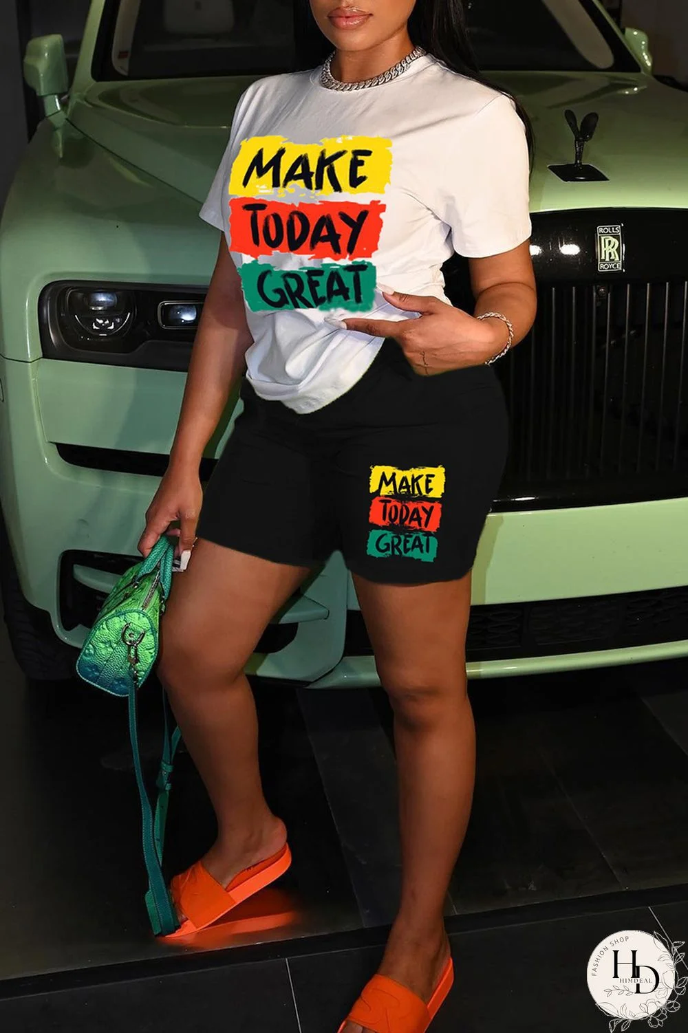 Colour Fashion Casual Print Basic O Neck Short Sleeve Two Pieces