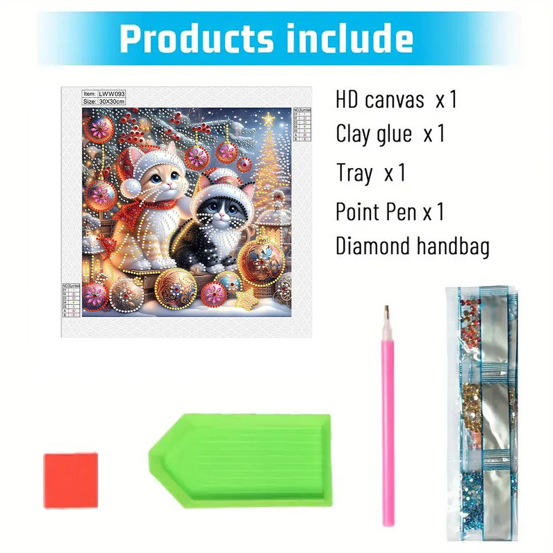 Christmas Cat - Diamond Painting - Partial Special Shaped Drill(Canvas|30*30cm)
