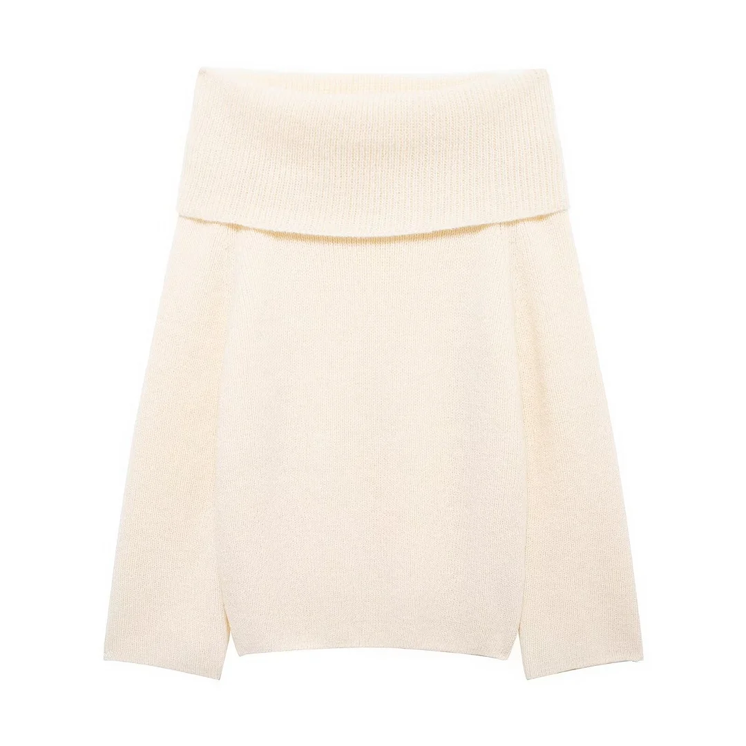 Nigikala Nigikala Women's Clothing New Pure Color Long Sleeve Straight Shoulder Collar Top