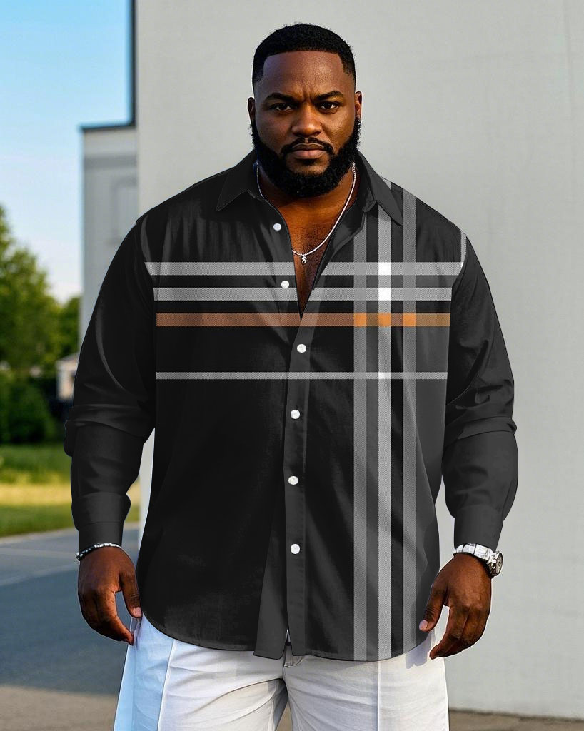 Men's Plus Size Business Large Plaid Long Sleeve Shirt