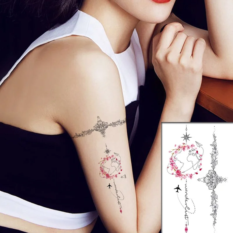 Sketch Rose Flowers Waterproof Temporary Tattoo Sticker Hand Lines Design Fake Tattoos Flash Tatoos Arm Chest Body Art for Women