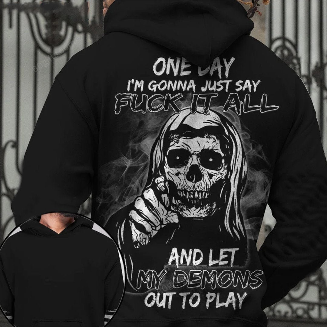 My demon's skull print flower man style long sleeves Men's  Hoodie