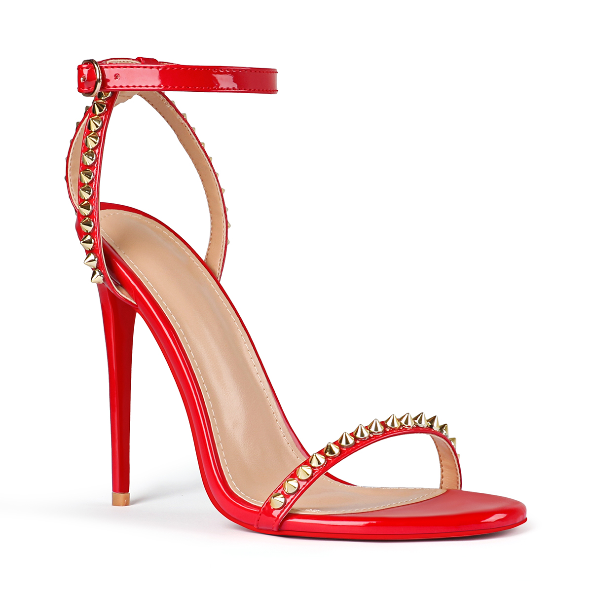 120mm Women's Sandals Stiletto Red Bottom High Heels Open Toe Ankle Strap Rivet Studs Shoes-MERUMOTE