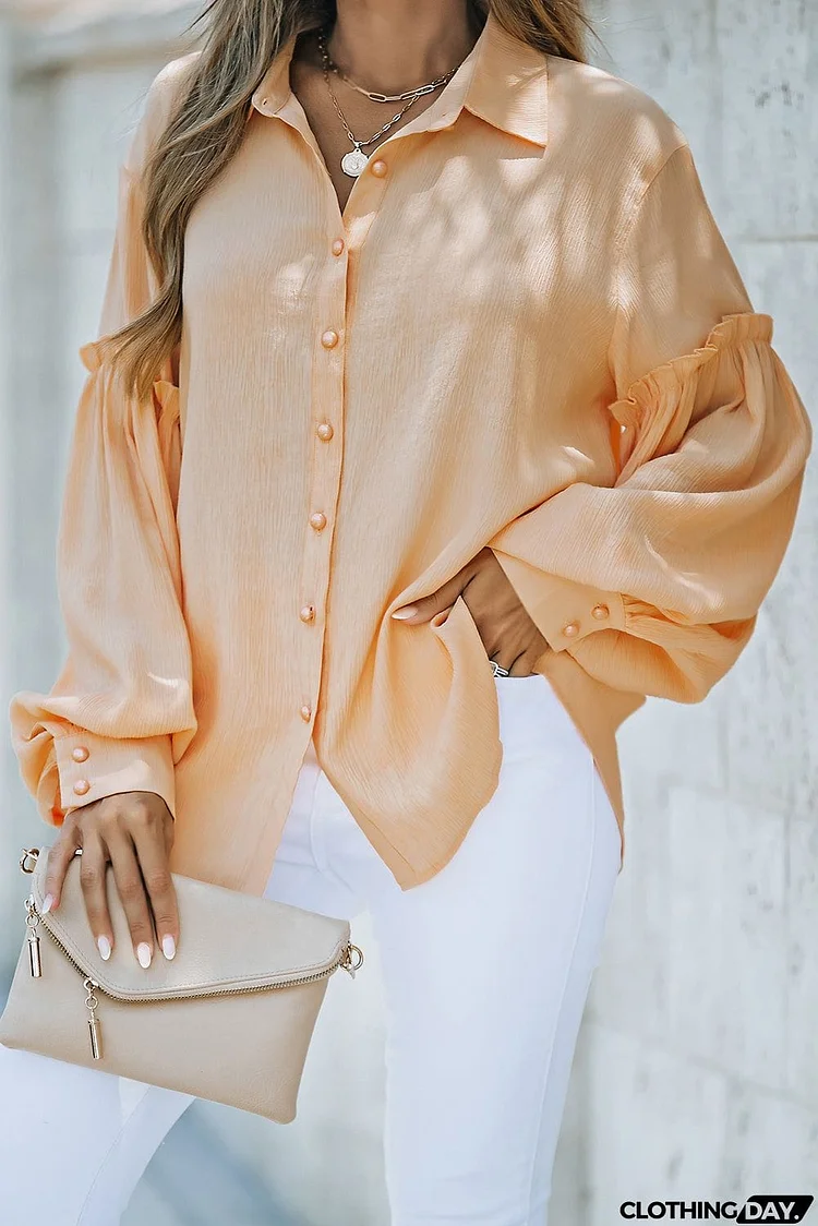 Ruffled Patchwork Bubble Sleeve Loose Shirt