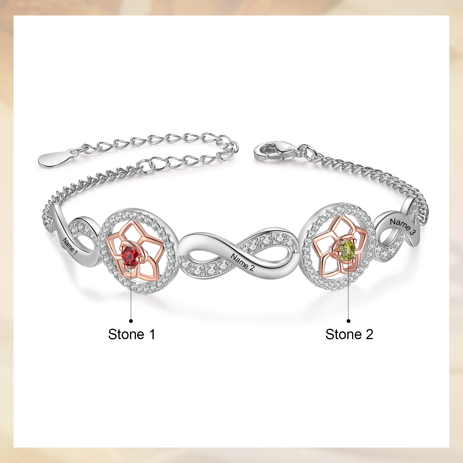 Personalised Women's Bracelet Custom 2 Birthstones & 2 Names Infinity Bracelet Birthday Gift for Her-Jessemade AU
