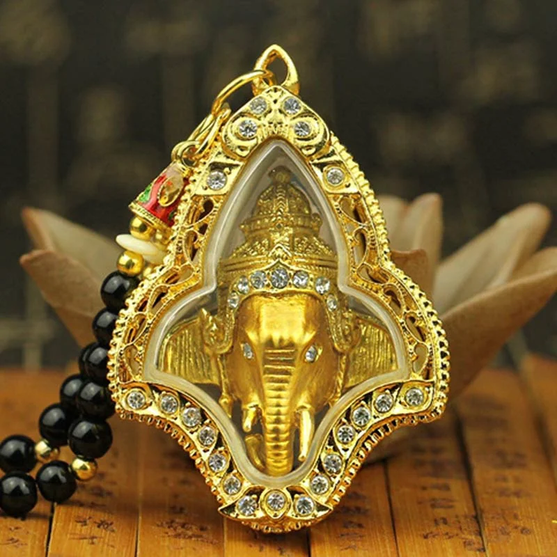 Obsidian Buddha Protection Black Bead Pendant Necklace