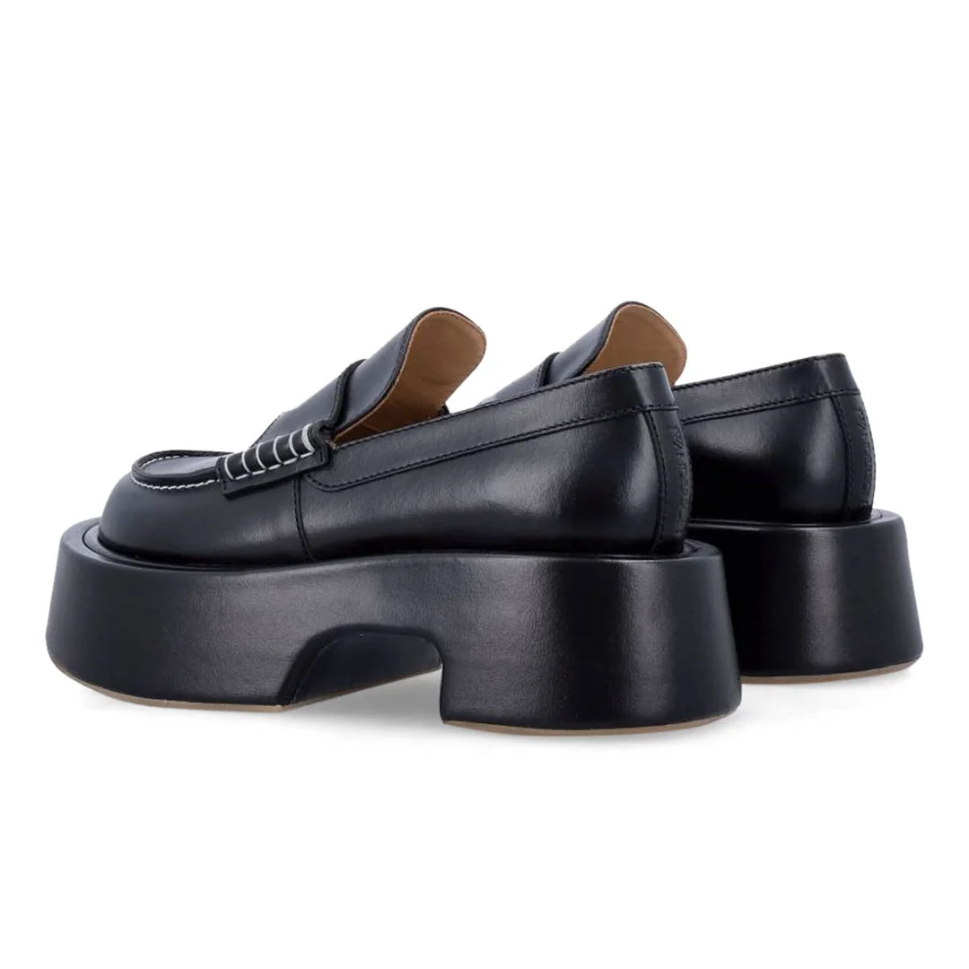 Black Vegan Leather Slip-On Chunky Loafers with Round Toe
