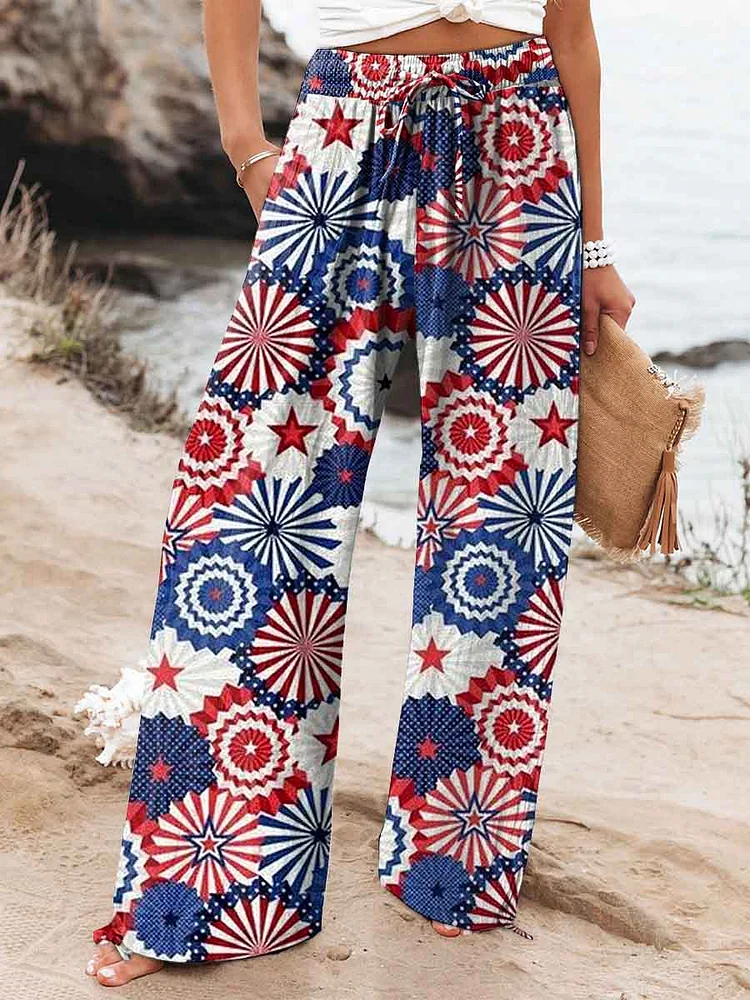Women's Independence Day Element Print Cotton And Linen Casual Pants