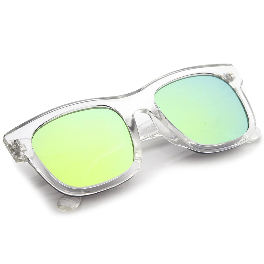 Retro Wide Temple Square Colored Mirror Flat Lens Horn Rimmed glasses 57mm