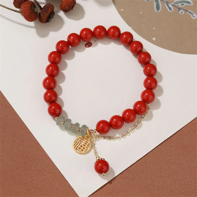 Cinnabar Auspicious Fu Character Jade Calm Bracelet