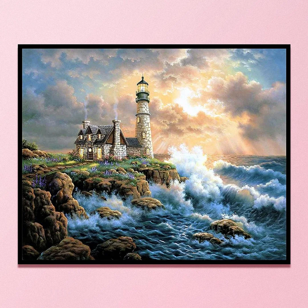 Full Cross Stitch 11CT Cotton Thread DIY Seaside Lighthouse Printed Crafts