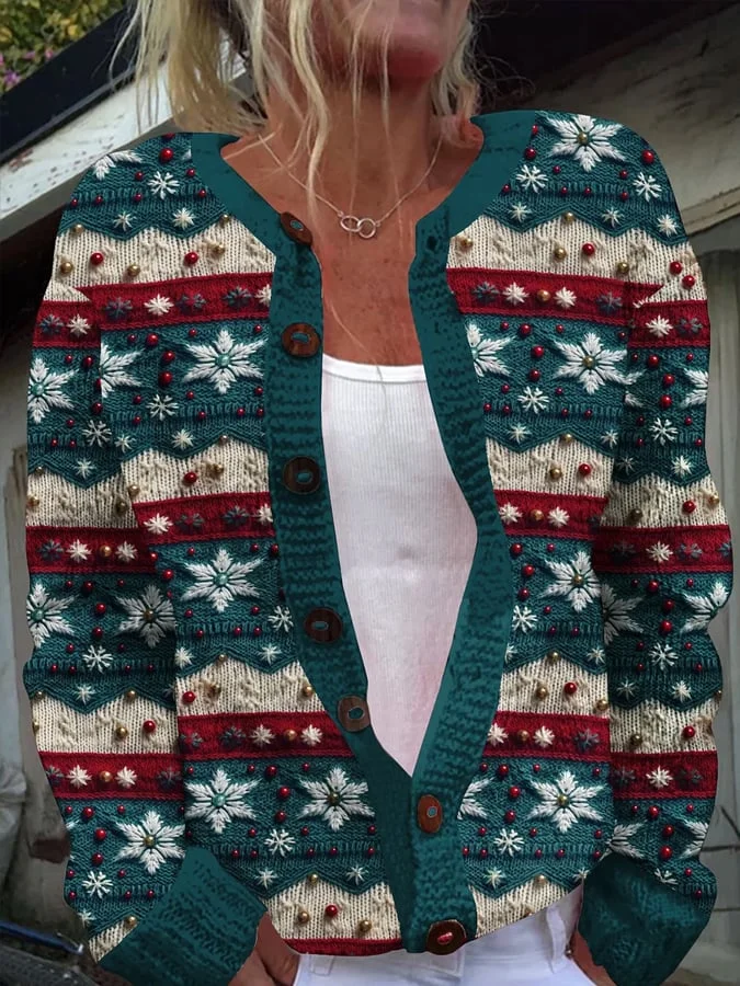 Women's Christmas Christmas Snowflake Knit Cardigan