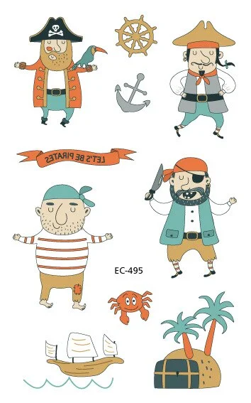 12 kinds Cartoon Pirates Temporary Tattoo Stickers for Kids faux tatouage temporaire Disposable Children Cute Boy Gift