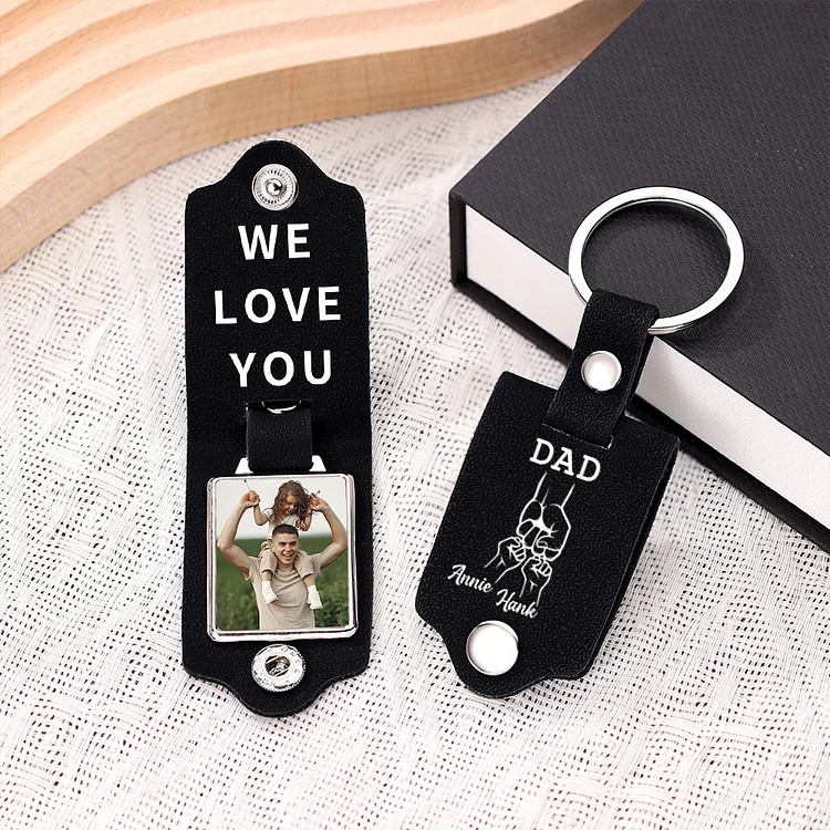 2 Names - Personalized Custom Photo Text Keychain Gift Custom Name for Dad