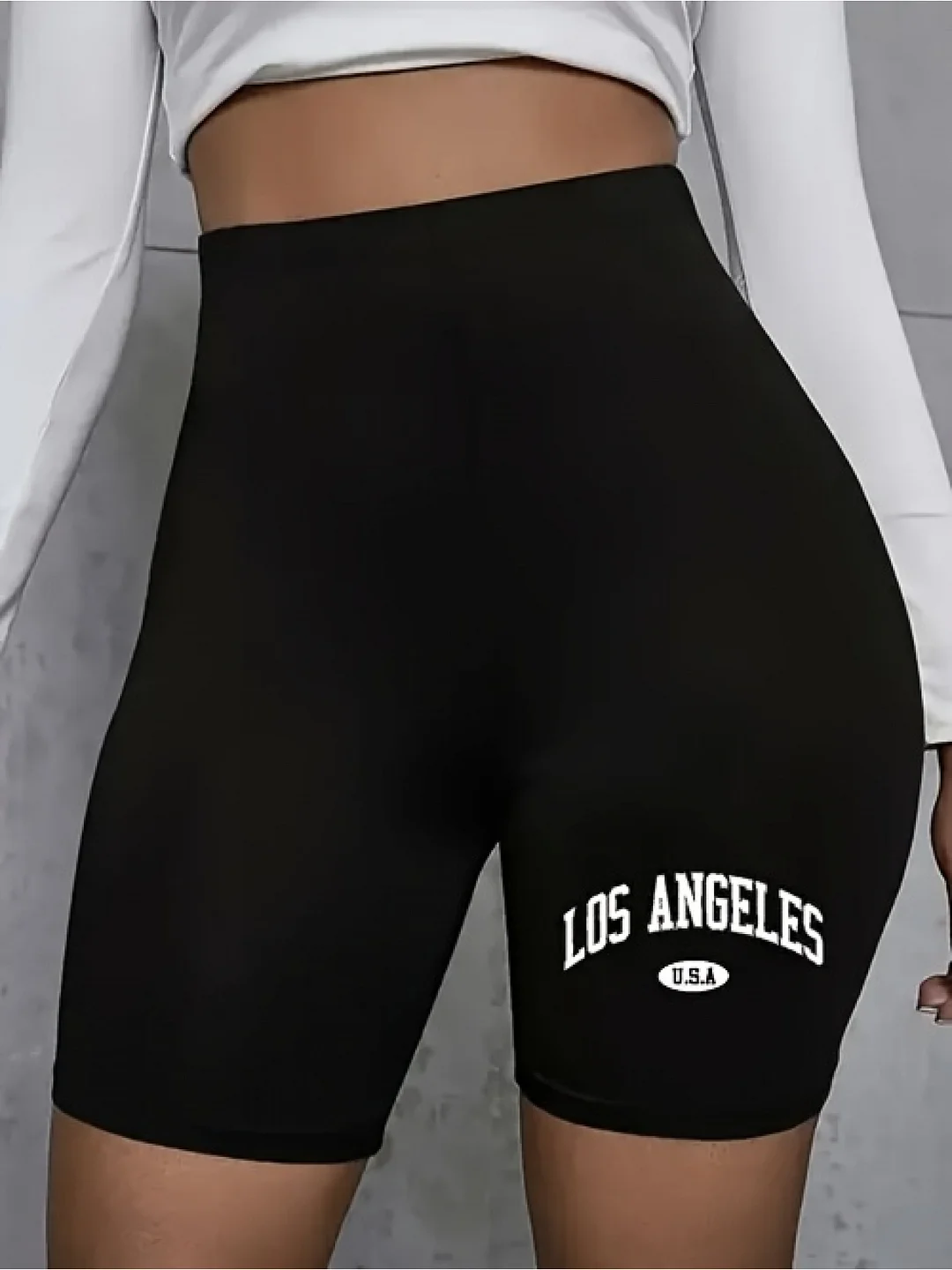 Women's Elastic And Breathable Black Casual Shorts With Fashionable Prints- High Waist, Lightweight Polyester/Spandex Blend, Suitable For Spring, Summer And Autumn | IFYHOME