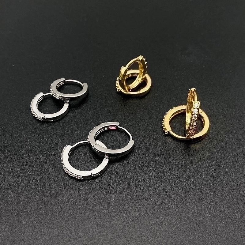 1 Piece Minimalist Geometric Inlay Copper Zircon Hoop Earrings
