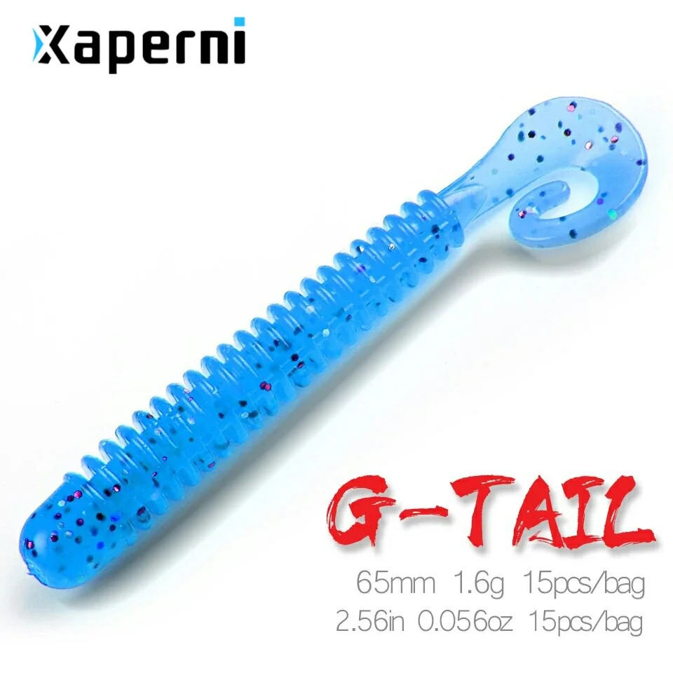 Xaperni Fishing Lure 65mm 1.6g 15pcs / bag G tail Soft Baits Fishing Wobbler Bass Bait Artificial Fishing soft Lure Tacke