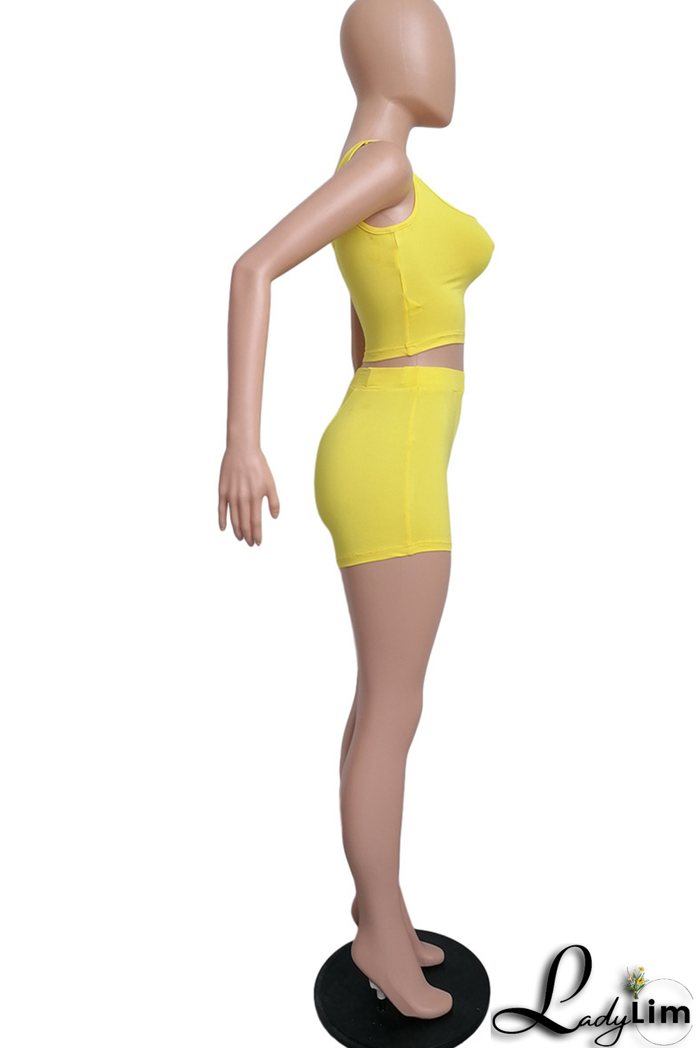 Yellow Fashion Print Patchwork Square Collar Sleeveless Two Pieces