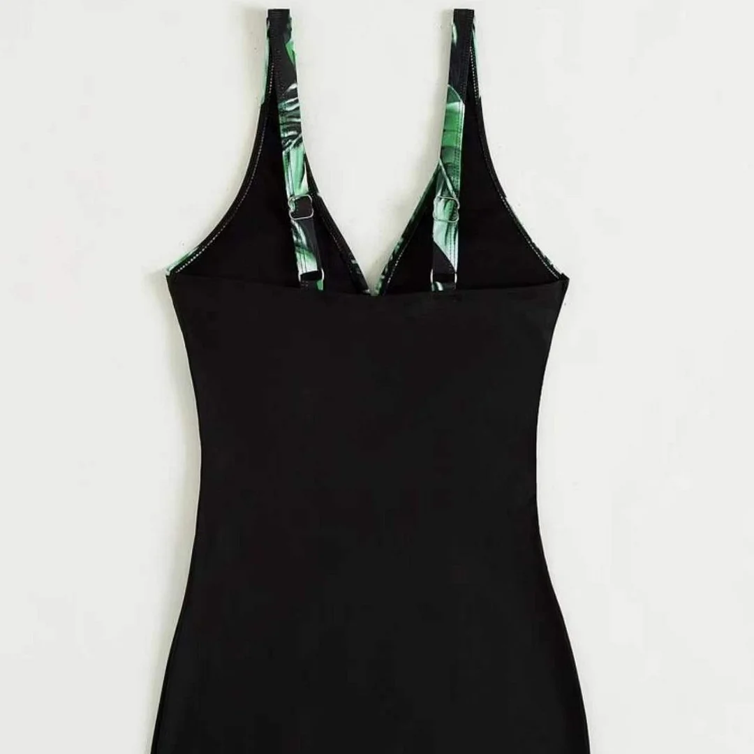 Uveng 2022 New Leaf Print Flat-Angleed Panties Jumpsuit