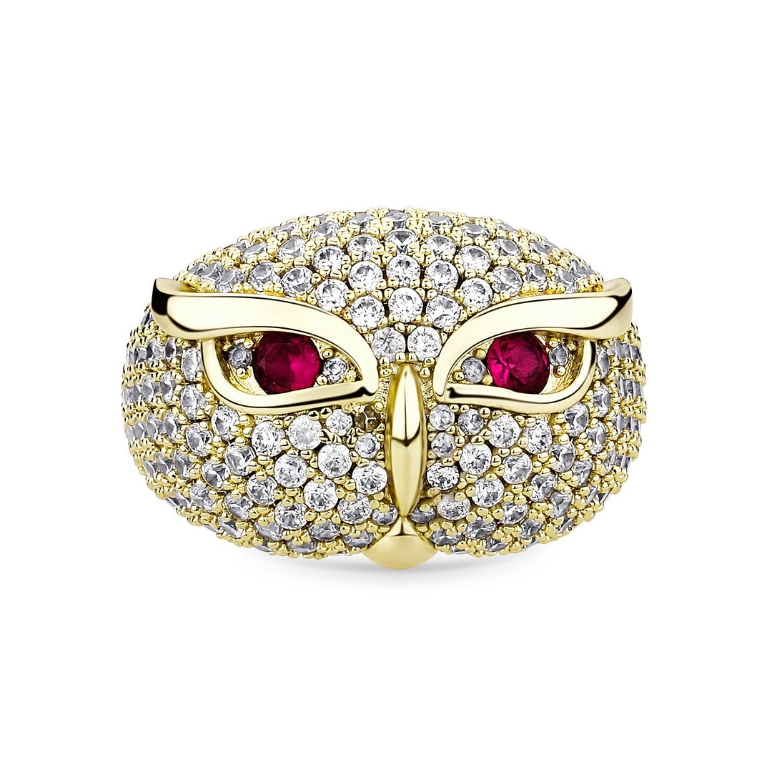 14k Gold Plated Vintage Owl Ring Iced Out Jewelry-VESSFUL
