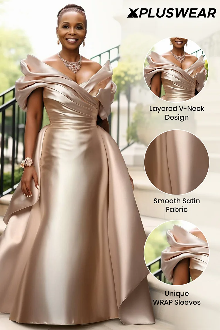 Xpluswear Design Plus Size Formal Champagne V Neck Short Sleeve Peplum ...