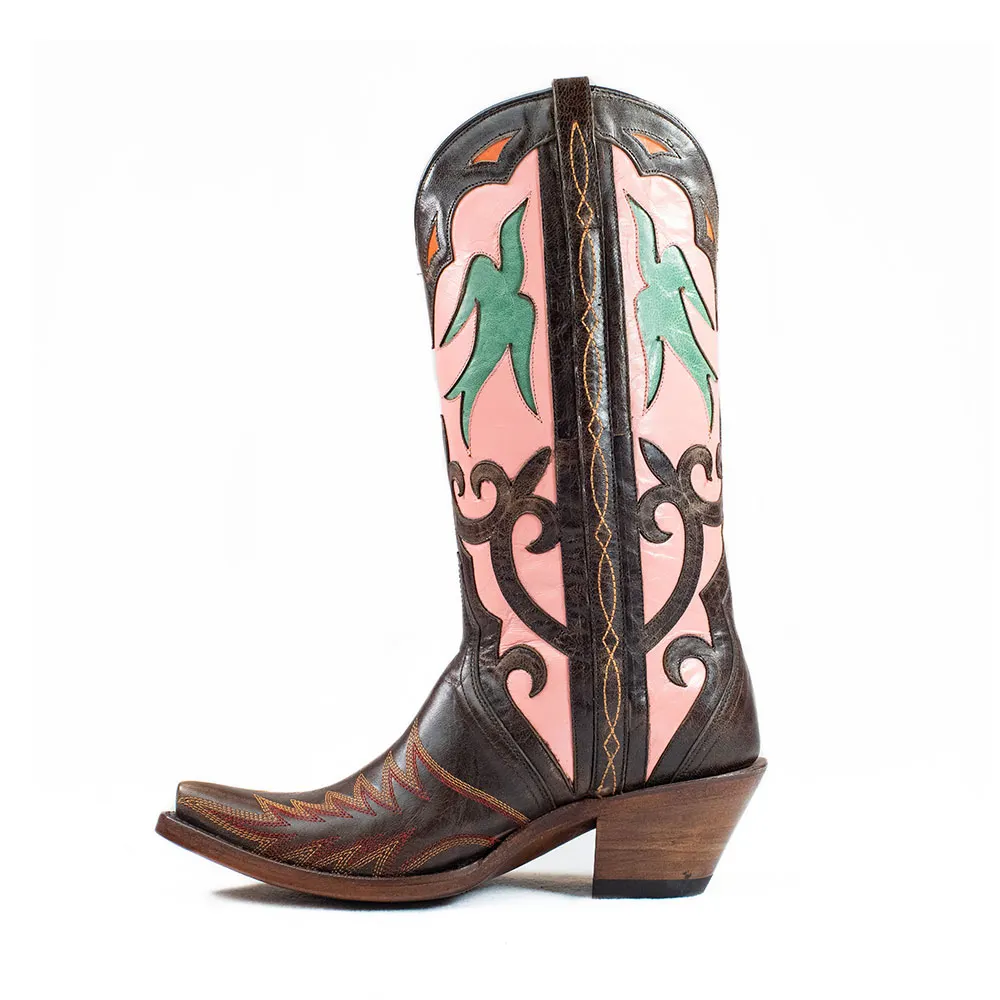 Multicolor Decorative Inlay Chunky Heel Wide Calf Cowgirl Boots