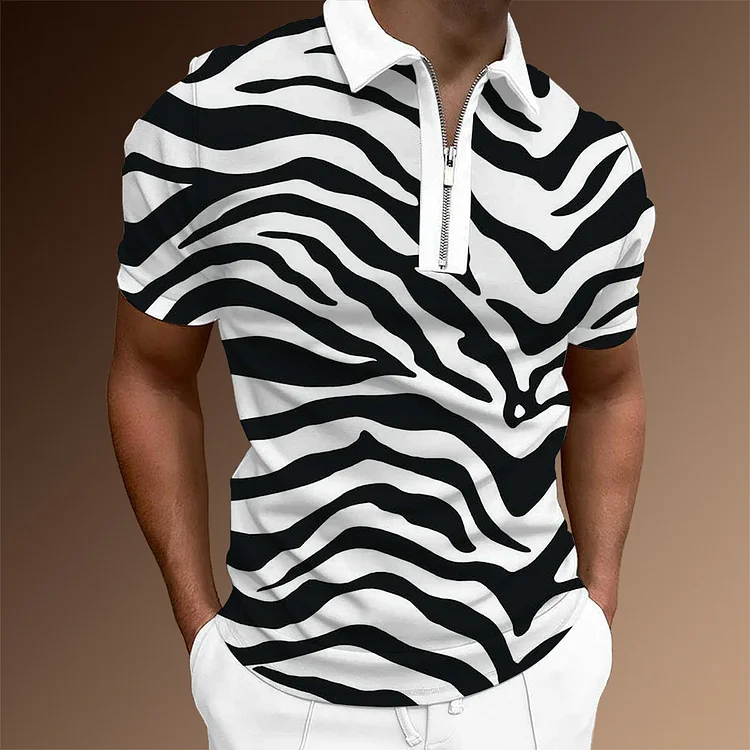 BrosWear Trendy Zebra Print Short Sleeve Polo Shirt
