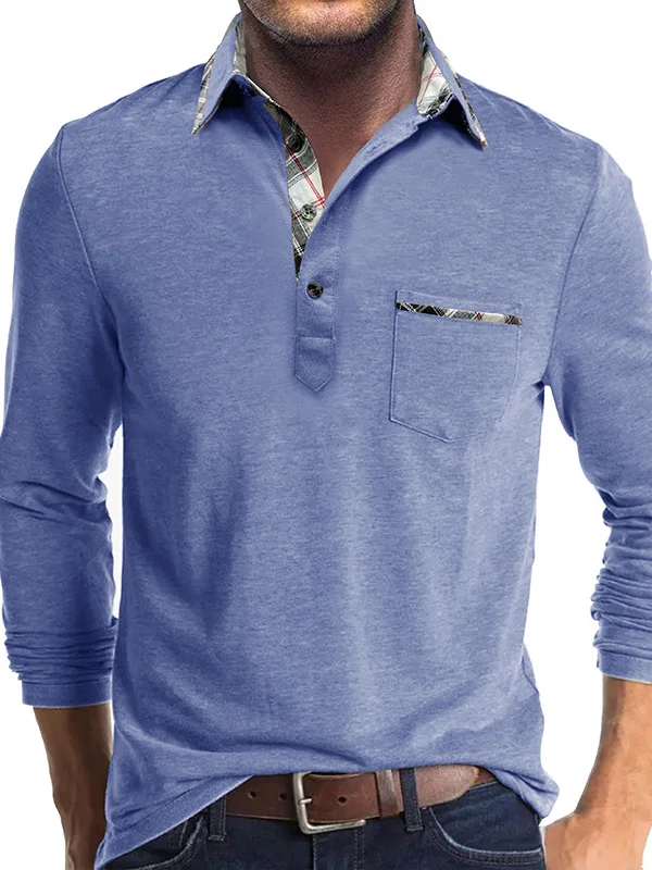 Men's Business Spliced ​​Lapel Pocket Short Sleeve Polo Shirt