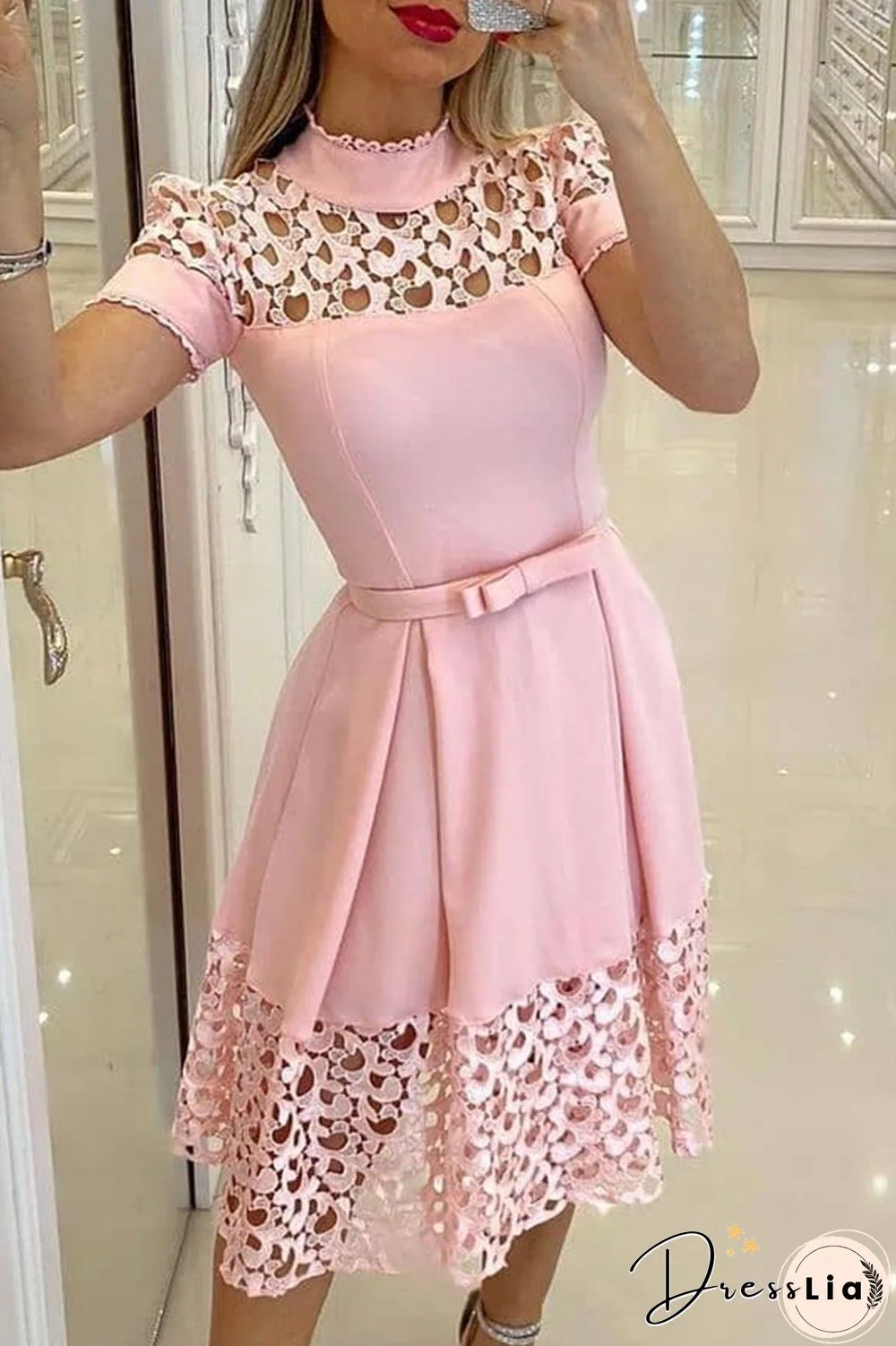 Cut-Out Patchwork Short Sleeve Dress
